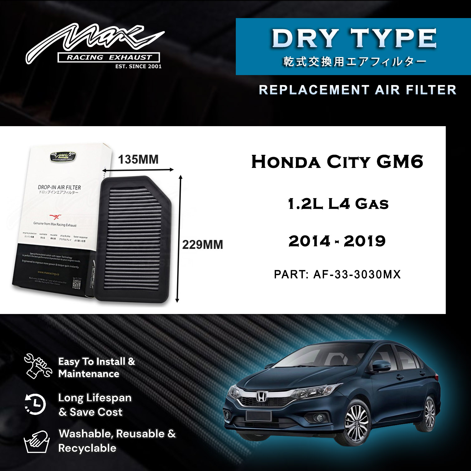 SANZHILU AO-2422 Air Filter - Washable, Oiled Filter For 2008-2019 Honda Civic, Fit, Jazz - View #7