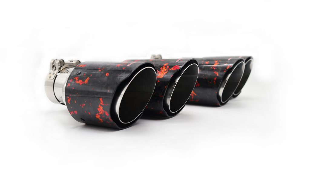 Pìob earbaill dùbailte Red Forged Carbon Fiber Max Racing Exhaust 3